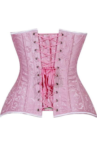 Lavish Lt Pink Brocade Overbust Corset W/Busk Closure - Daisy Corsets