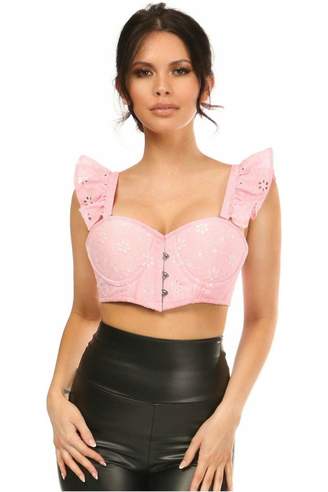Lavish Lt Pink Eyelet Underwire Bustier Top w/Removable Ruffle Sleeves - Daisy Corsets