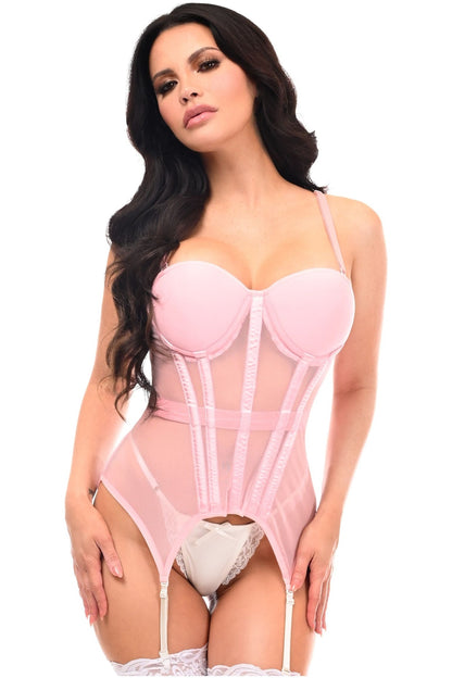 Lavish Lt Pink Mesh Underwire Bustier Corset w/Garters - Daisy Corsets