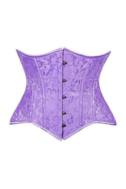 Lavish Lt Purple Brocade Waist Cincher Under Bust Corset w/Front Busk Closure - Daisy Corsets