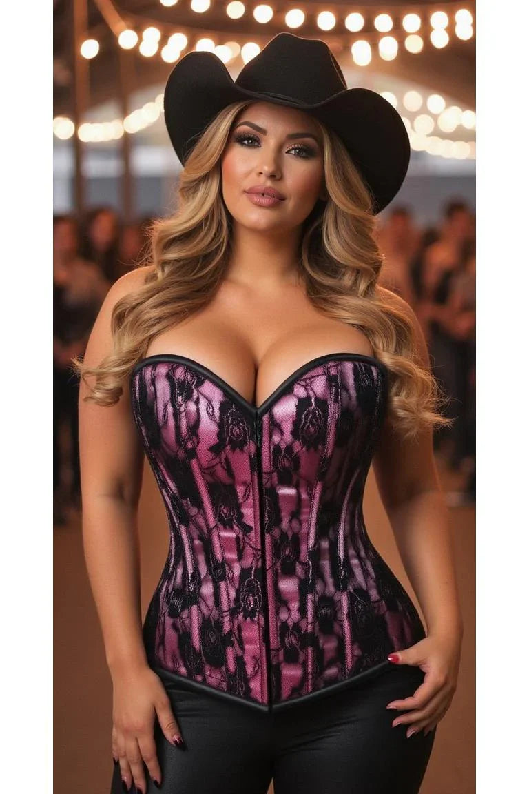 *Daisy Pink Lace Front Zipper Corset LV-112
