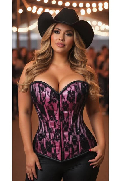 *Daisy Pink Lace Front Zipper Corset LV-112