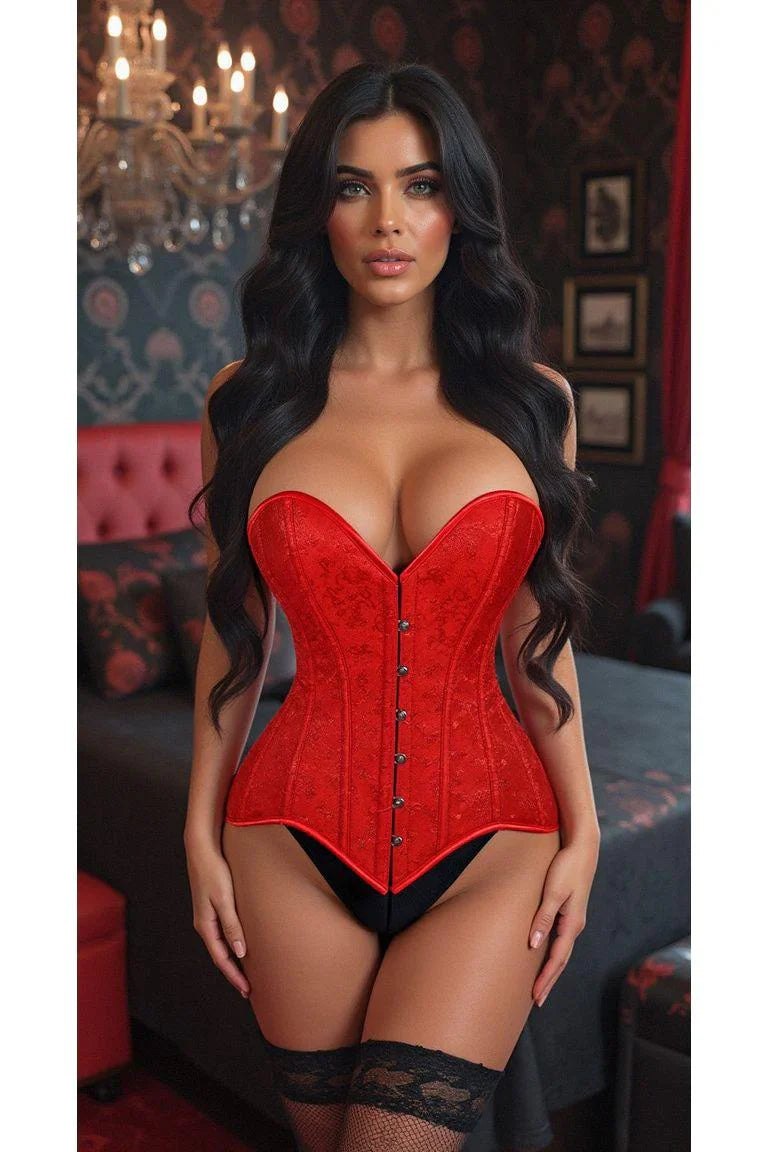 Daisy Corset Red Brocade Overbust Corset W/Busk Closure