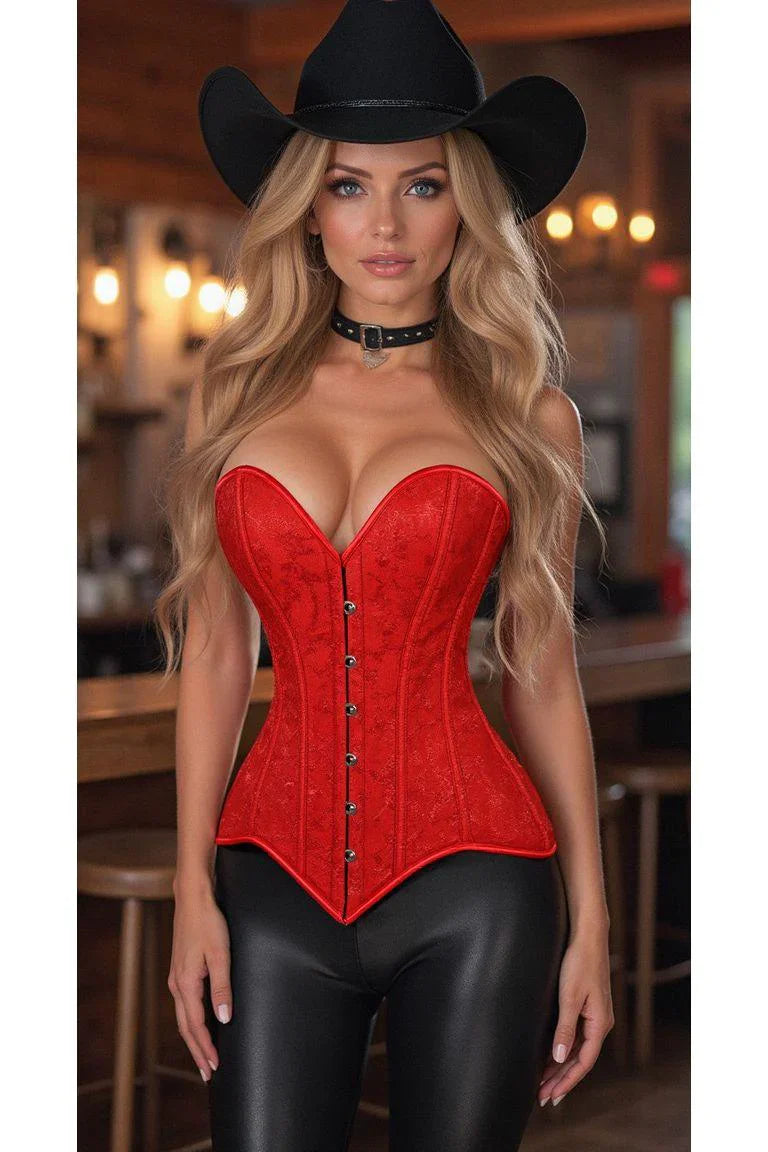 Daisy Corset Red Brocade Overbust Corset W/Busk Closure