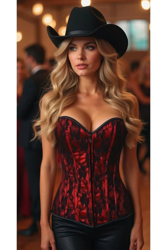 *Daisy Red Lace Front Zipper Corset LV-101