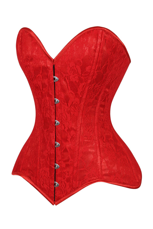 Daisy Red Lace Overbust Corset Sweetheart Neckline Busk Closure