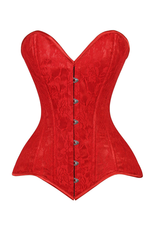 Daisy Red Lace Overbust Corset Sweetheart Neckline Busk Closure