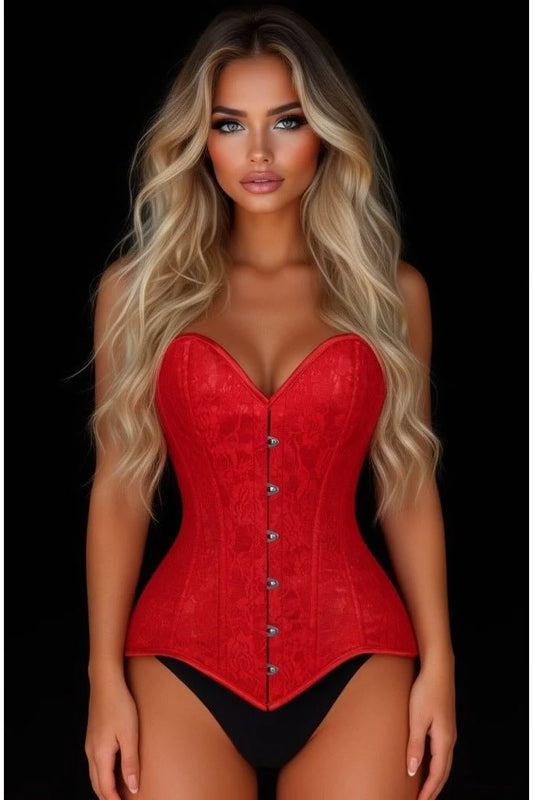 Daisy Red Lace Overbust Corset Sweetheart Neckline Busk Closure