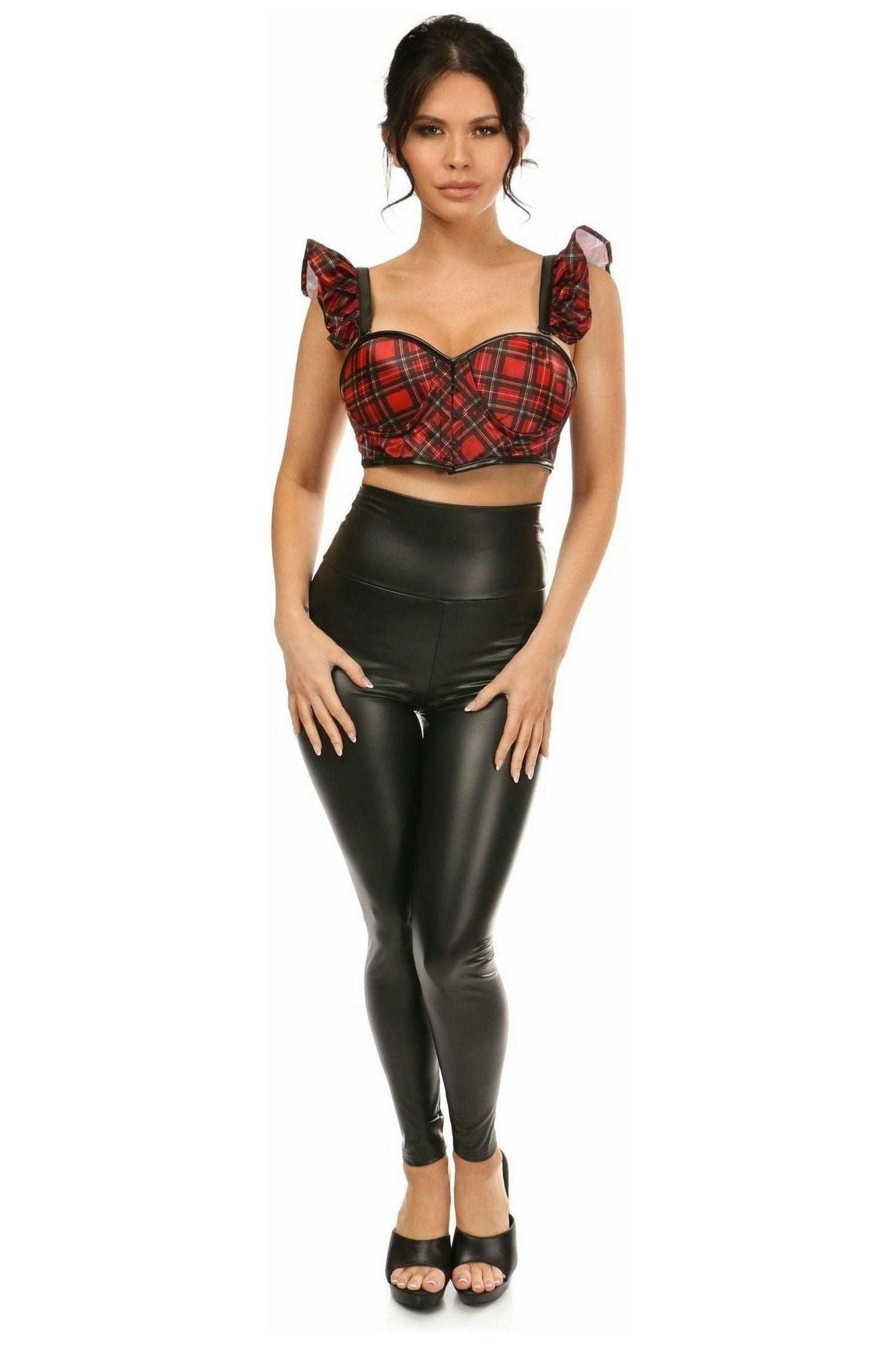 Lavish Red Plaid Underwire Bustier Top w/Removable Ruffle Sleeves - Daisy Corsets