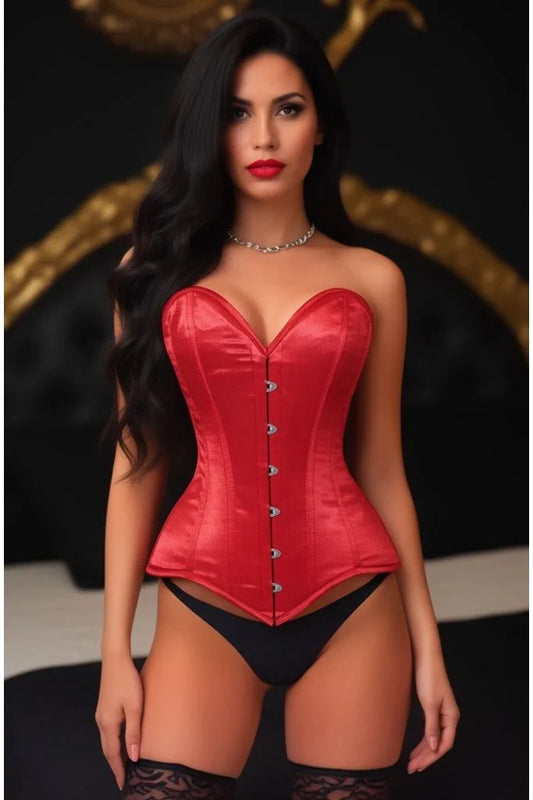 Daisy Red Satin Overbust Corset Sweetheart Neckline Busk Closure
