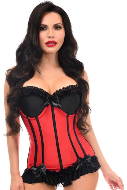Lavish Red/Black Lycra Hook & Eye Stretch Bustier Corset - Daisy Corsets
