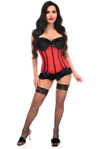 Lavish Red/Black Lycra Hook & Eye Stretch Bustier Corset - Daisy Corsets