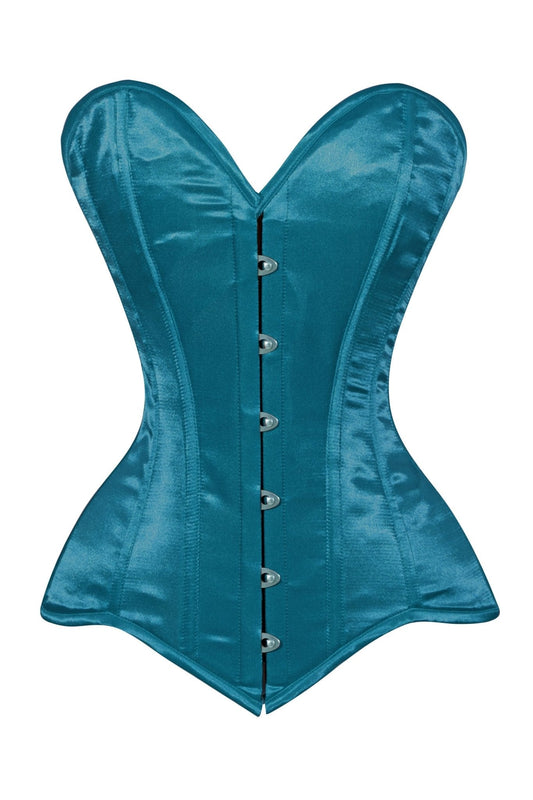 Daisy Teal Satin Overbust Corset Sweetheart Neckline Busk Closure