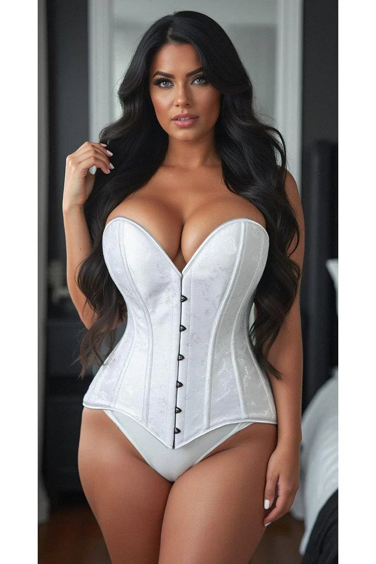 Daisy Corset White Brocade Overbust Corset W/Busk Closure