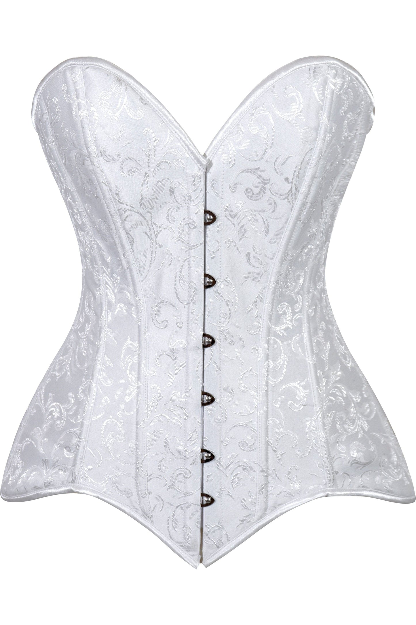 Lavish White Brocade Overbust Corset W/Busk Closure - Daisy Corsets