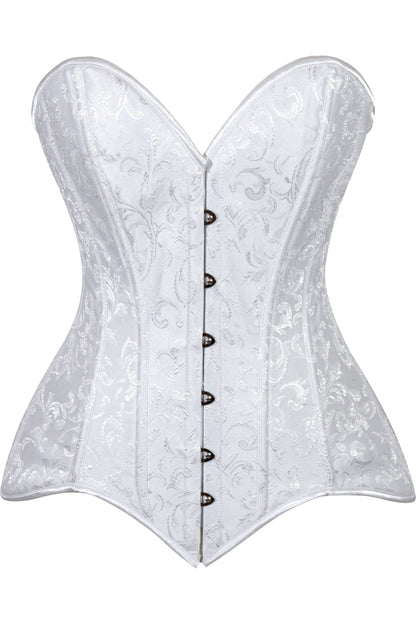 Lavish White Brocade Overbust Corset W/Busk Closure - Daisy Corsets