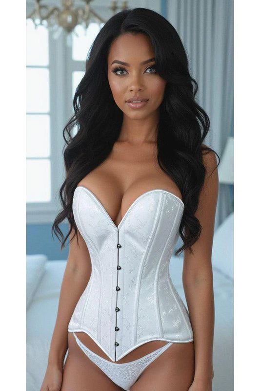 Daisy Corset White Brocade Overbust Corset W/Busk Closure