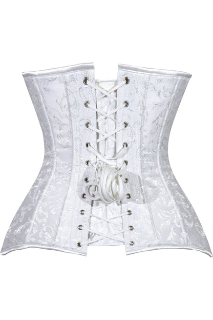 Lavish White Brocade Overbust Corset W/Busk Closure - Daisy Corsets