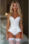 Lavish White Satin Front Zipper Overbust Corset - Daisy Corsets