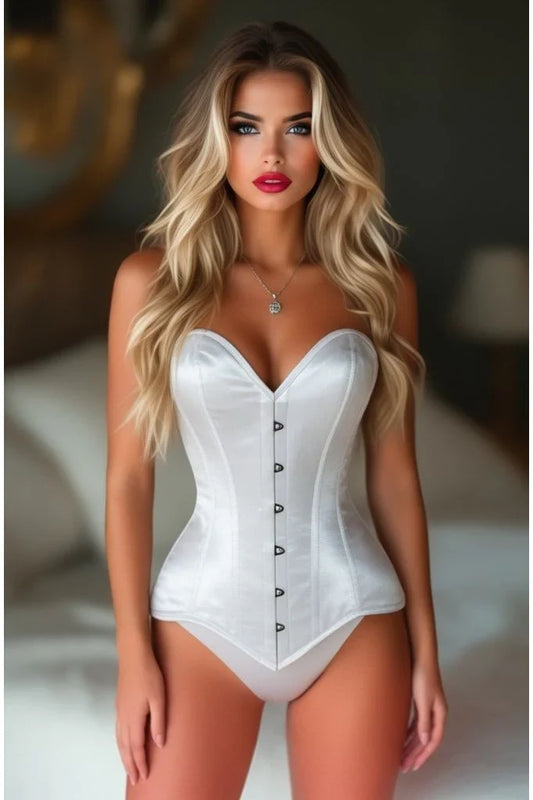 Daisy White Satin Overbust Corset Sweetheart Neckline Busk Closure