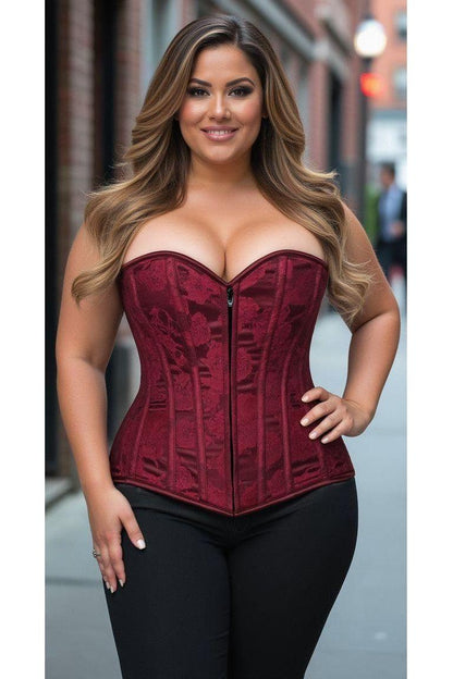 Daisy Wine Lace Overbust Corset w/Zipper LV-65