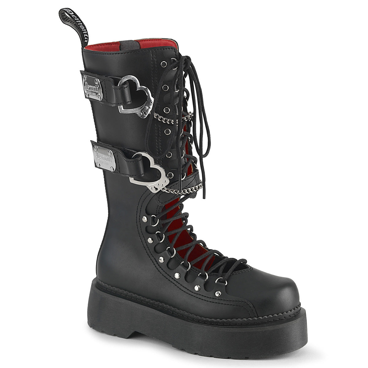 Demonia Rebel-100 Stacked Platform Combat Knee-High Boots