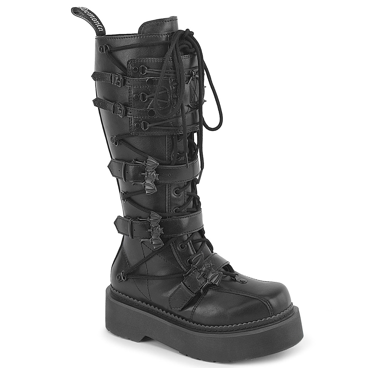 Demonia Rebel-200 Stacked Platform Combat Knee-High Boot