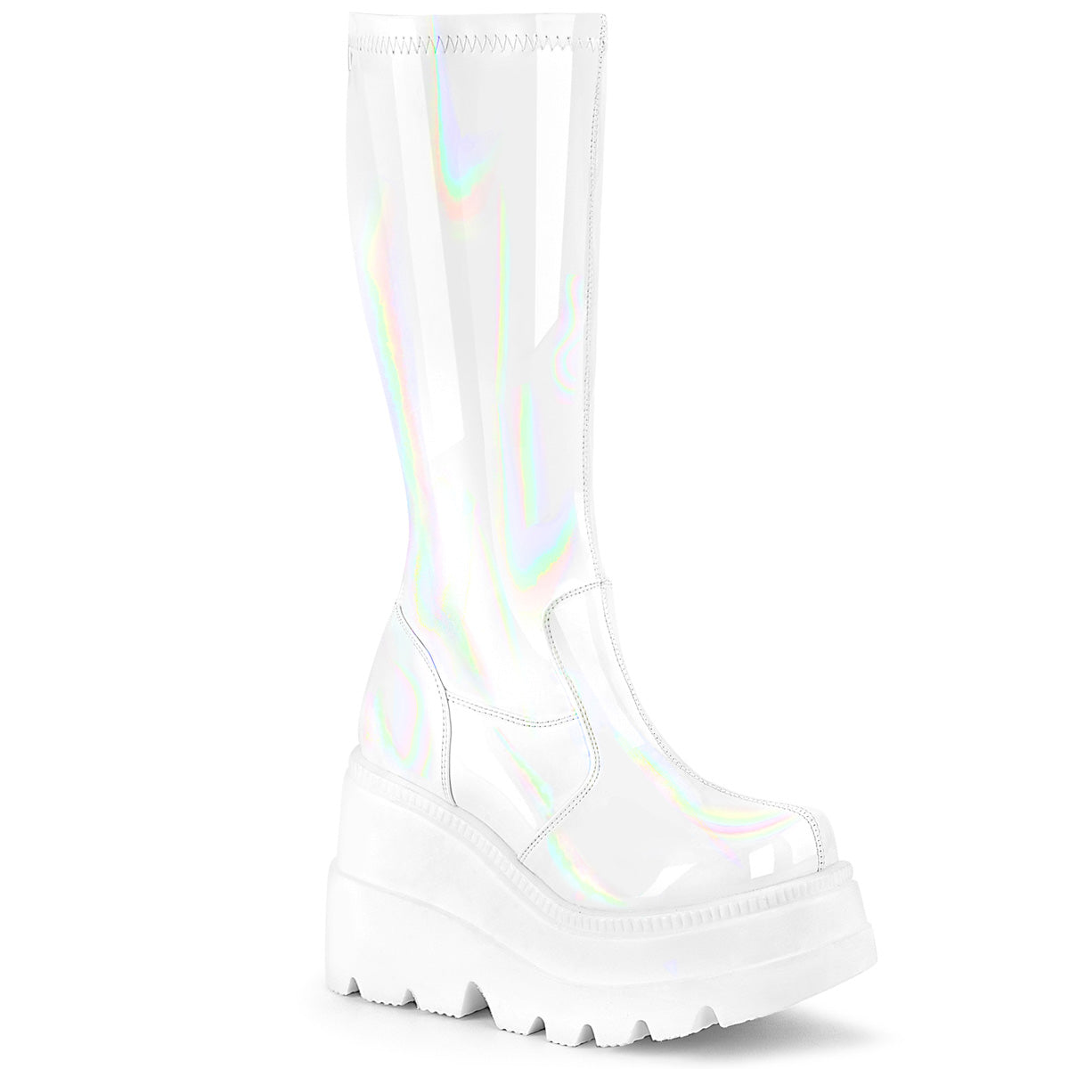 Demonia Shaker-65 Wedge Platform Stretch Knee High Boot