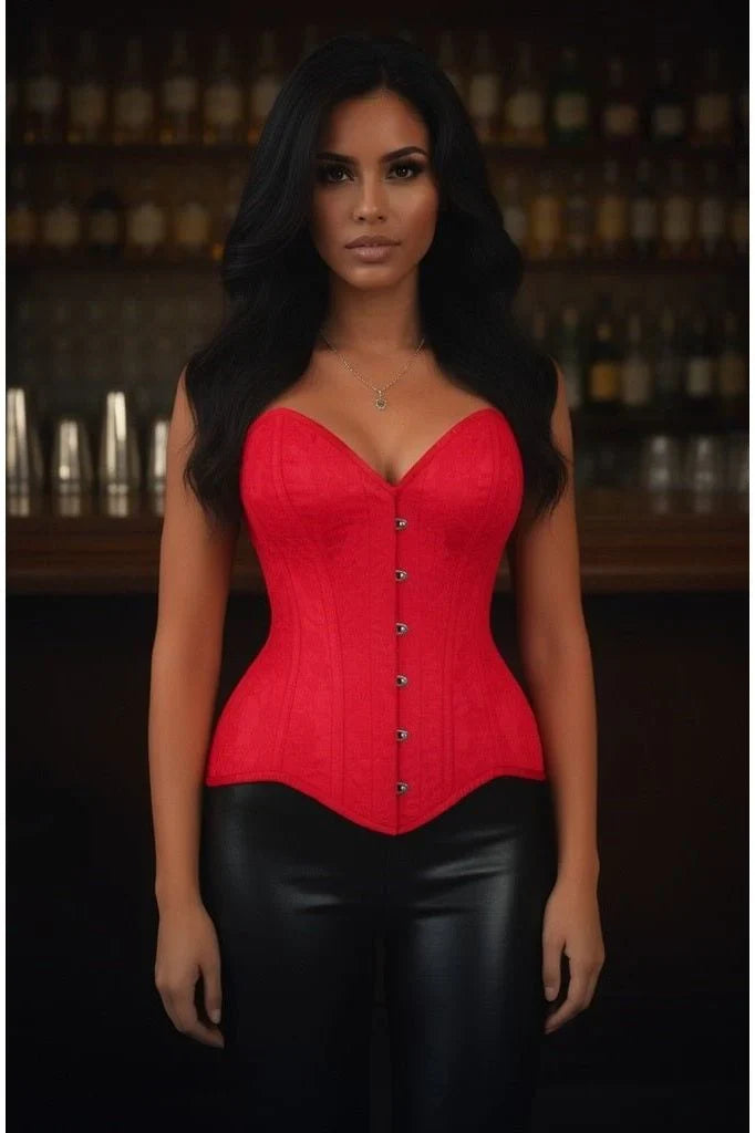 Daisy TD-236 Red Satin w/Red Lace Overlay Steel Boned Overbust Corset