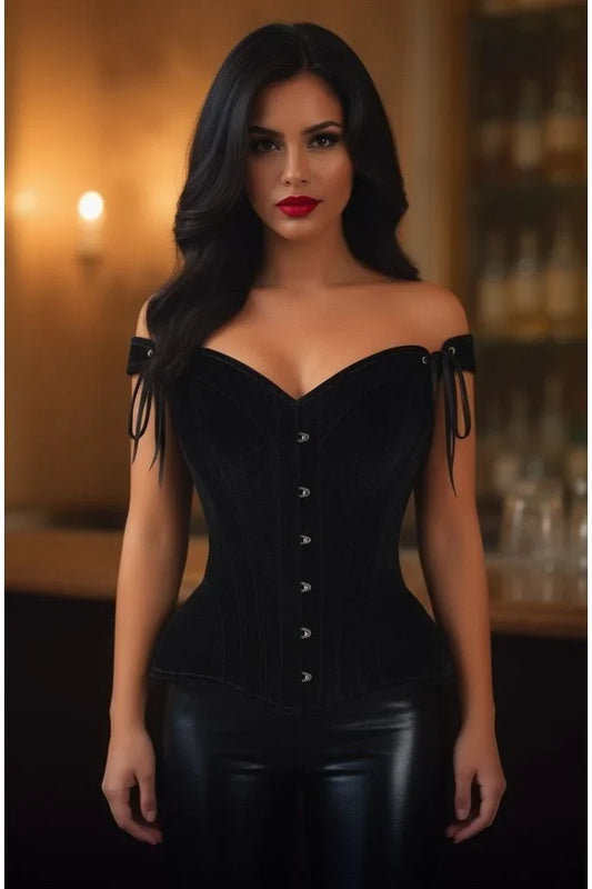 Daisy Black Velvet Steel Boned Corset w/Straps
