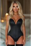 Daisy Steel Boned Black Satin Plunge Neckline Overbust Corset
