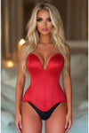 Daisy Steel Boned Red Satin Plunge Neckline Overbust Corset