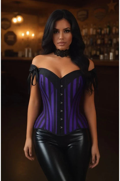 Daisy Dark Purple/Black Striped Steel Boned Corset w/Straps