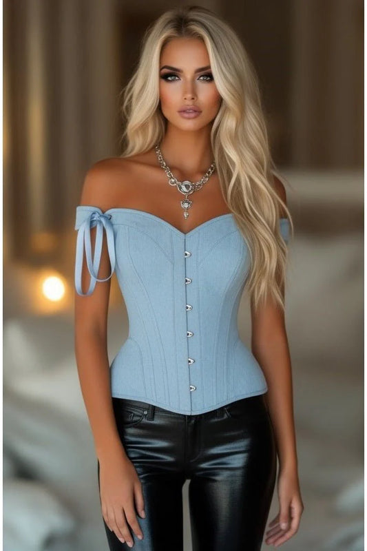 Daisy Corsets TD-442 Blue Denim Steel Boned Corset w/Straps
