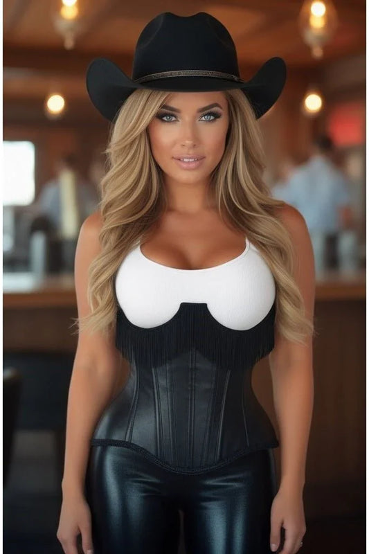 Daisy Faux Leather Steel Boned Underbust Corset w/Fringe