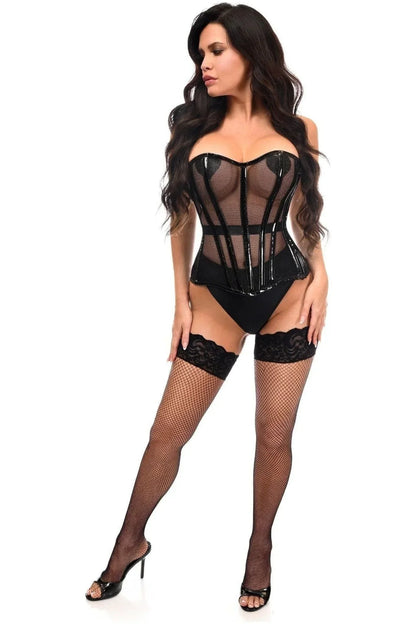 Daisy TD-234 Black Fishnet w/Patent Steel Boned Overbust Corset