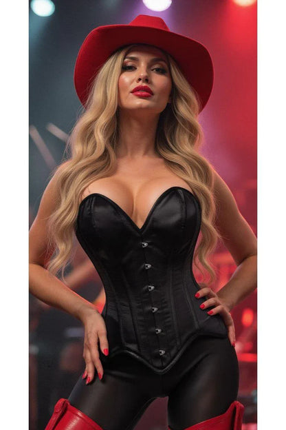 Daisy Black Satin Steel Boned Overbust Corset