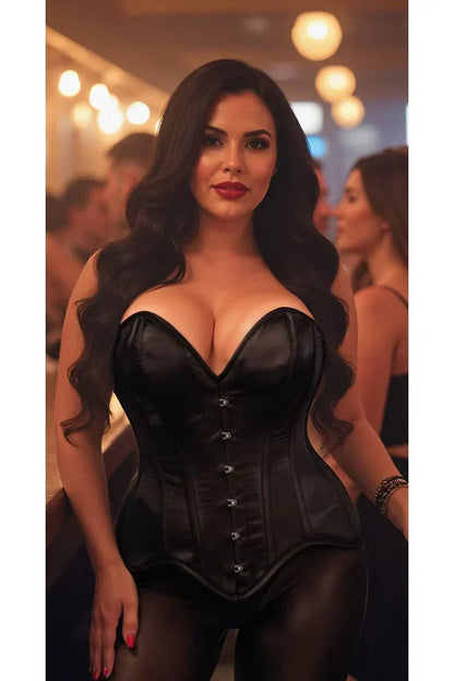 Black Satin Steel Boned Overbust Corset