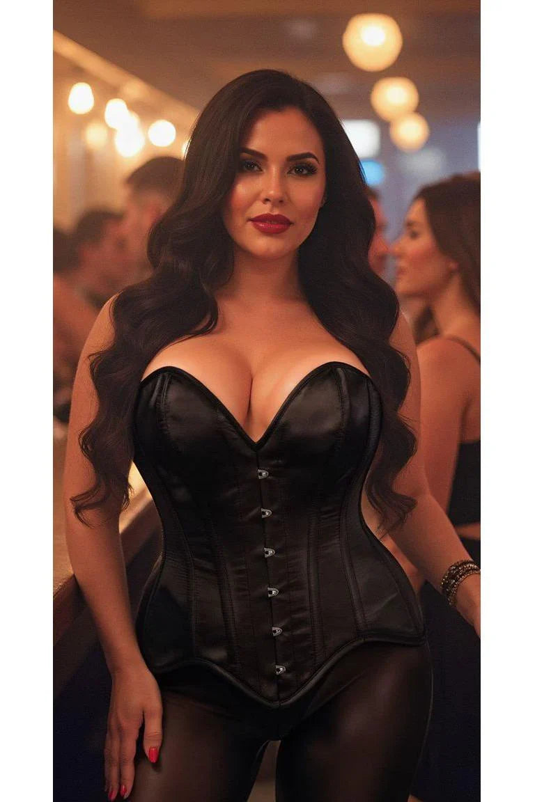 Daisy Black Satin Steel Boned Overbust Corset