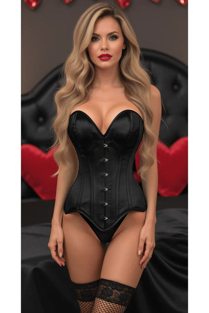 Daisy Black Satin Steel Boned Overbust Corset
