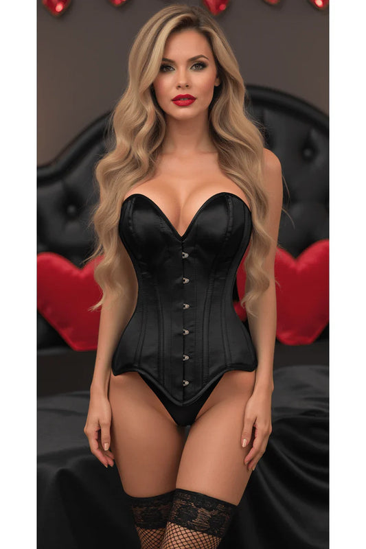 Daisy Black Satin Steel Boned Overbust Corset