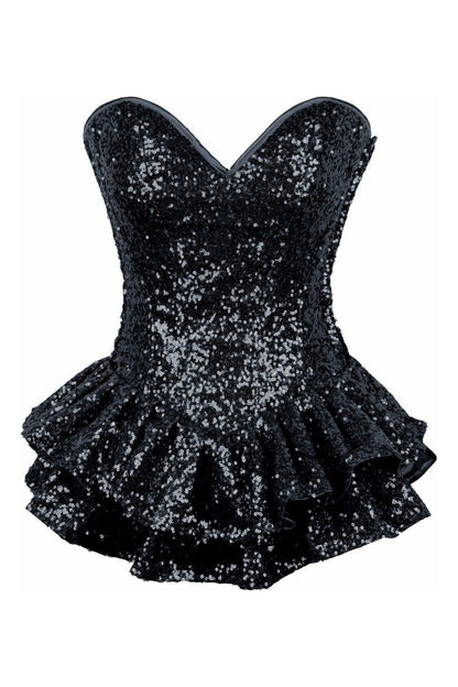 Top Drawer Black Sequin Steel Boned Mini Corset Dress - Daisy Corsets