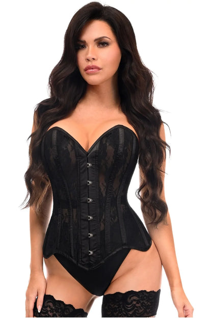 Daisy TD-226 Black Sheer Mesh Net & Lace Steel Boned Overbust Corset