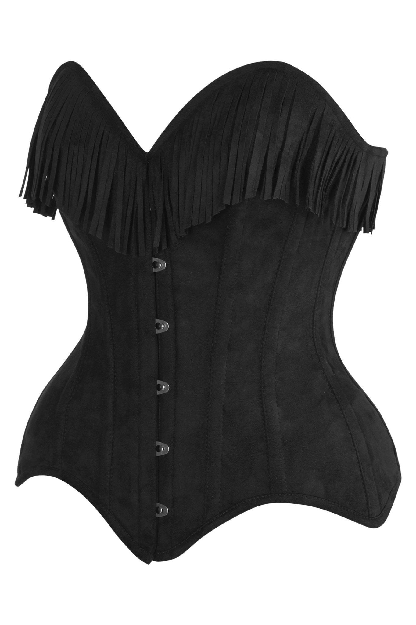 Top Drawer Black Suede Steel Boned Overbust Corset w/Fringe - Daisy Corsets