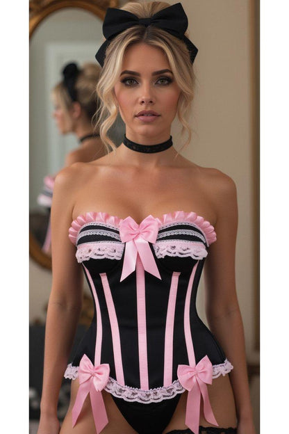 Top Drawer Black/Pink Steel Boned Burlesque Corset - Daisy Corsets