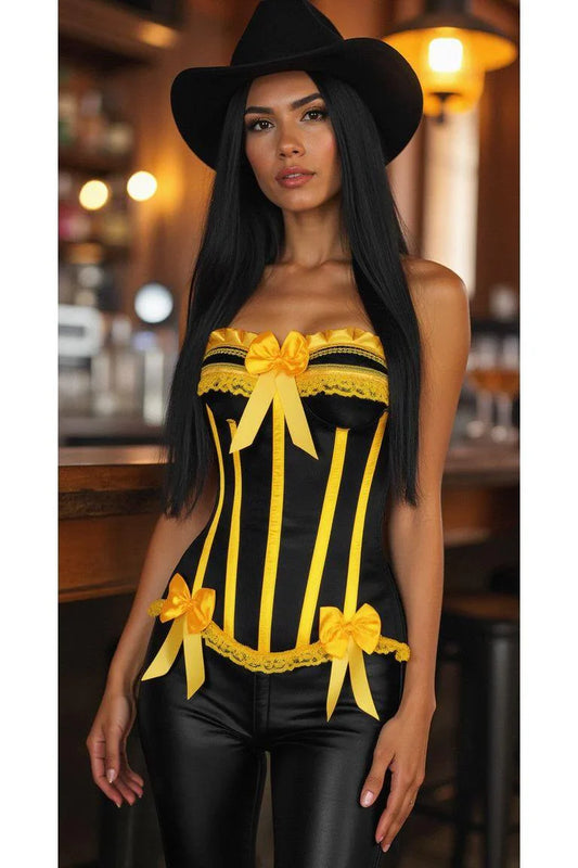 *Daisy TD-435 Black/Yellow Satin Steel Boned Burlesque Corset