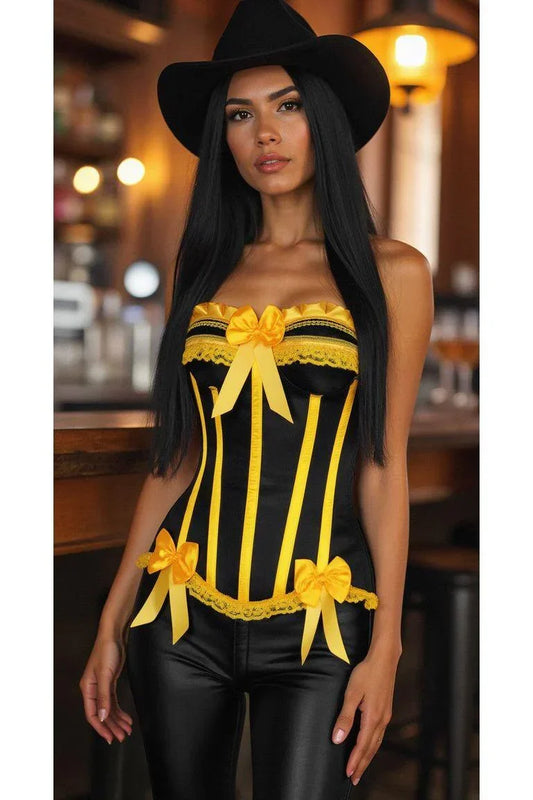 *Daisy TD-435 Black/Yellow Satin Steel Boned Burlesque Corset