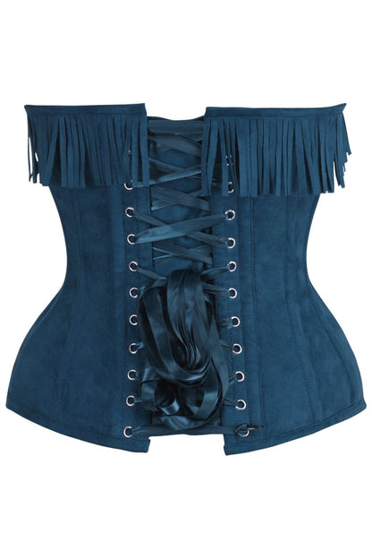 Top Drawer Blue Suede Steel Boned Overbust Corset w/Fringe - Daisy Corsets