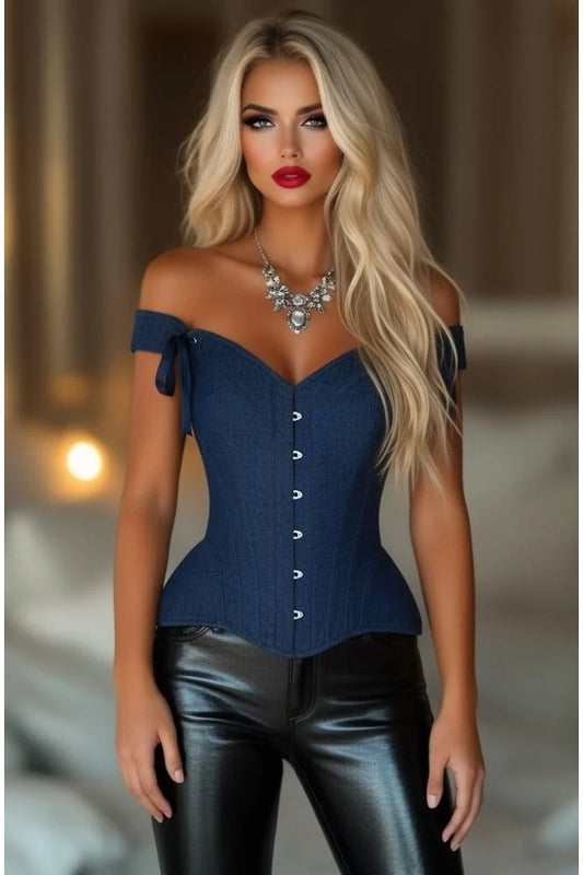 Daisy Corset Dark Blue Denim Steel Boned Corset w/Straps