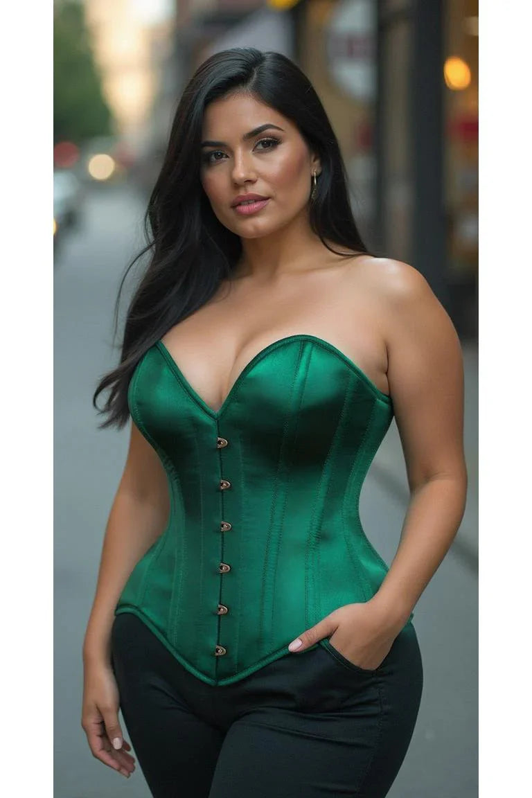 Daisy TD-208 Dark Green Satin Steel Boned Overbust Corset